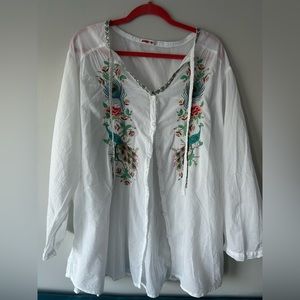 Johnny Was Tunic  Blouse size x3  Peacock embroidered Boho relax fit
